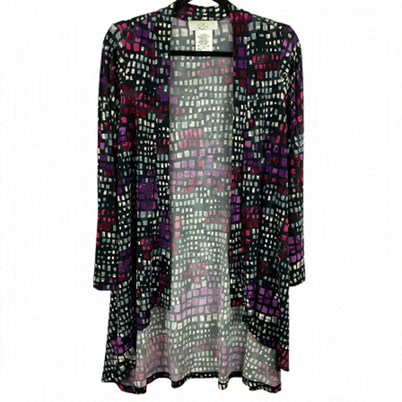 Zoe Classic Geometric Longline Open Front Long Sleeve Cardigan Medium Purple - Picture 2 of 10